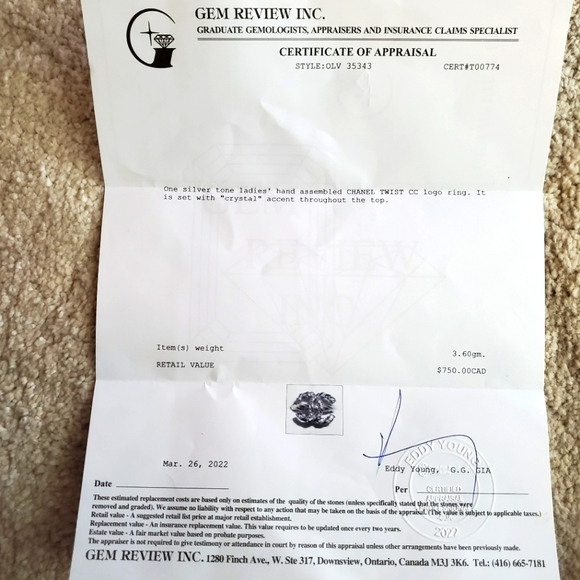 SOLD ✈️ Authentic Chanel Twist CC Logo Ring - Picture 8 of 9